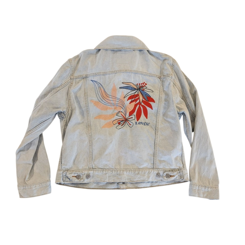 Levi's Floral Embroidered - Light Blue Denim Jacket - Women's Size Large